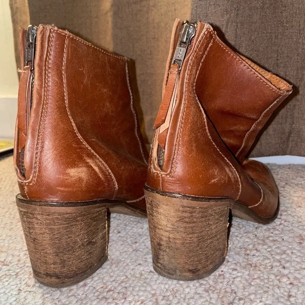 Madewell Brown Ankle Boot with Chunky Heel Western Leather Comfy Zip Up Cowgirl